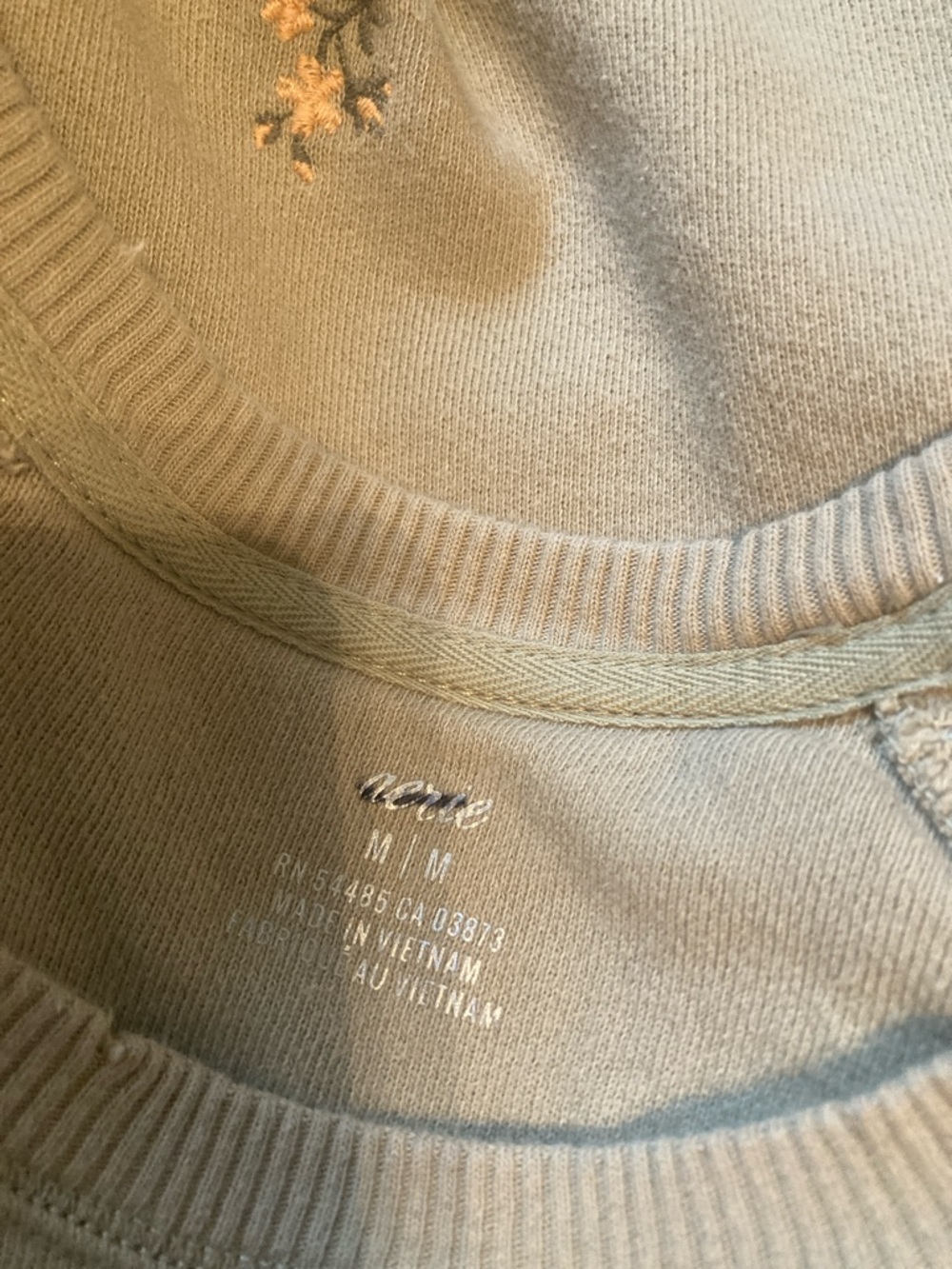 Light Sage Crewneck Sweater with Subtle Floral Detail